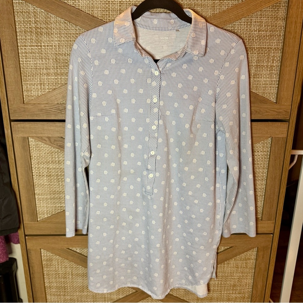 Calida White & Blue Stripe Daisy Nightgown Sleep shirt XS - Picture 2 of 4